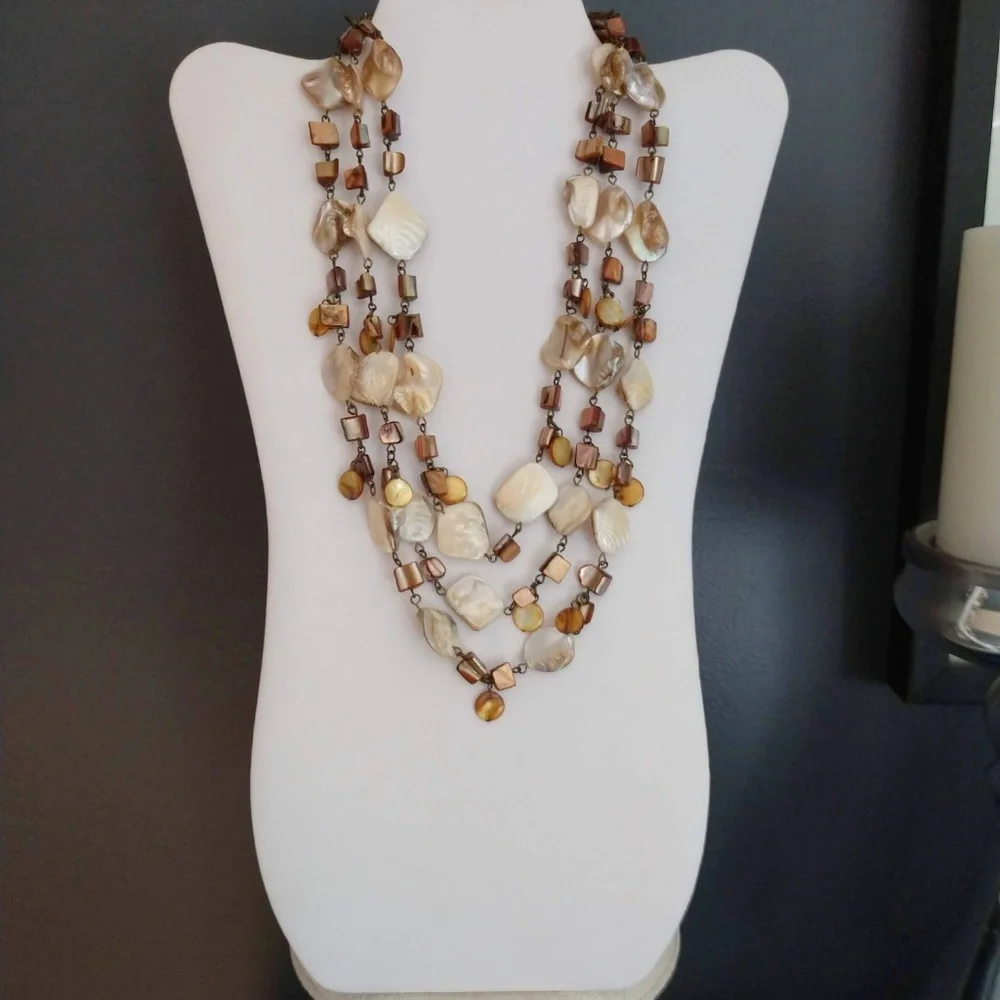 3 strand layered natural shell necklace